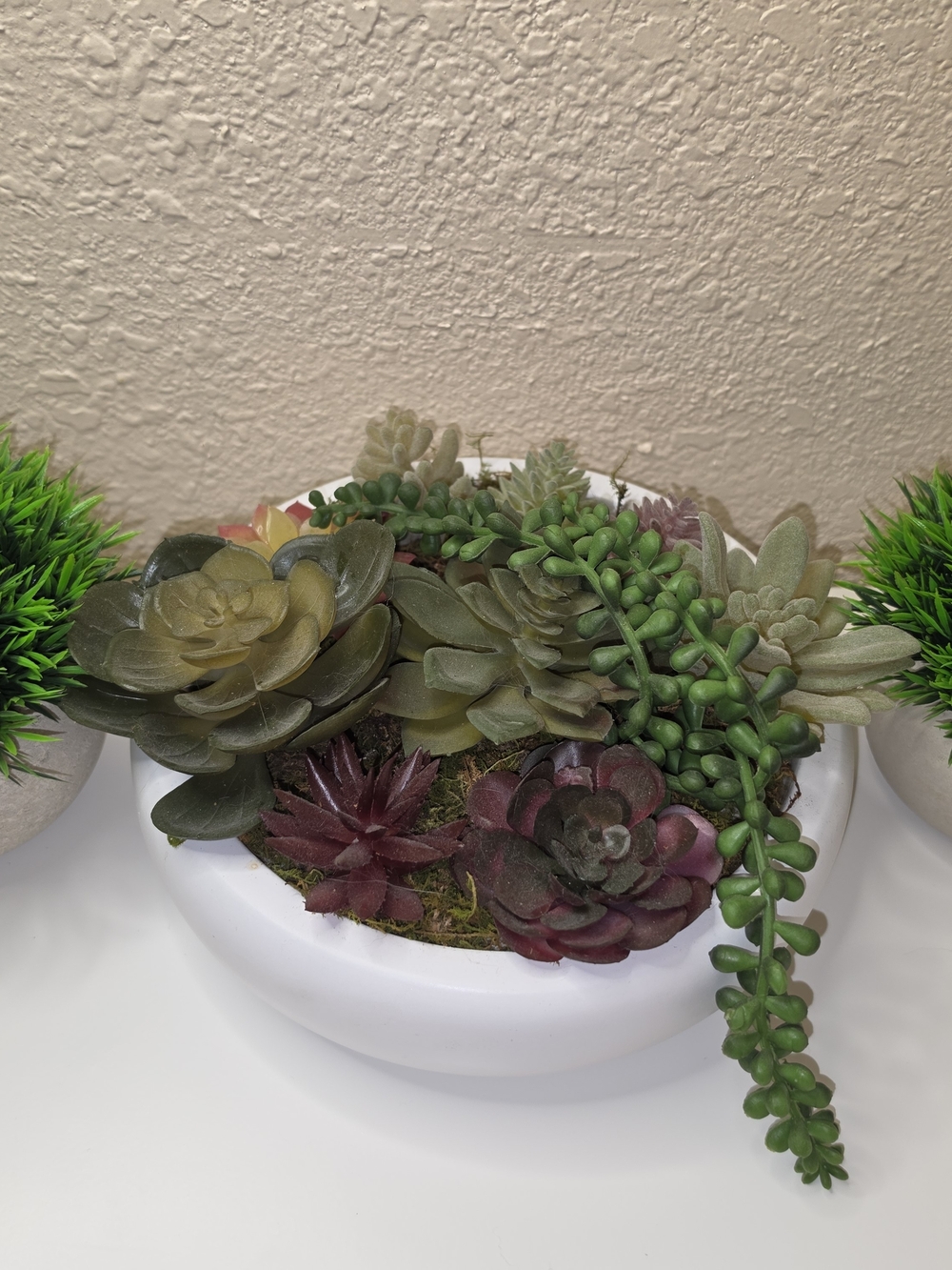 Artificial Succulent Bowl Arrangement in Green and Burgundy - Home Accents